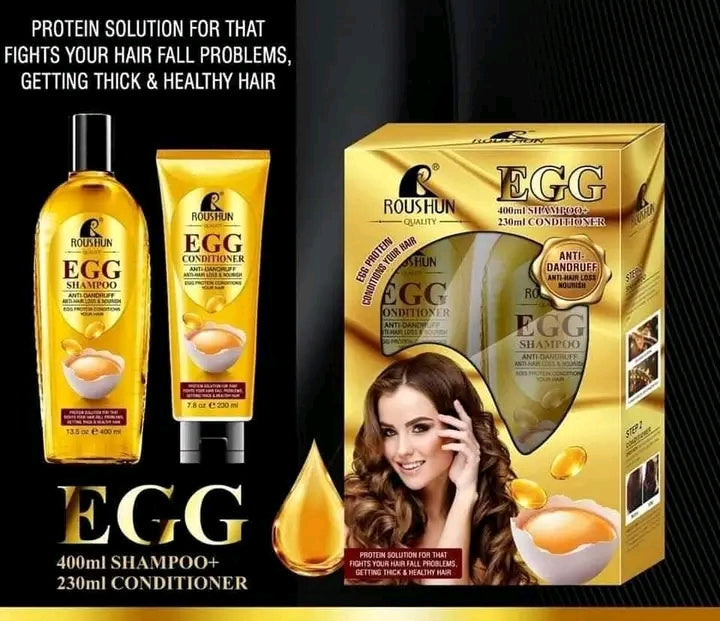 💛 ROUSHUN EGG DUO SHAMPOO + CONDITIONER (Anti-chute & Brillance)